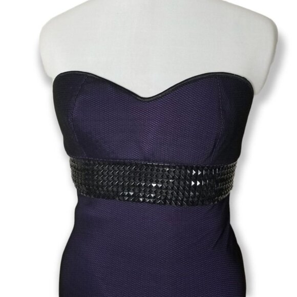 Coquette Purple Body Con Fitted Mini Dress Fishnet Overlay Pyramid Stud Punk Emo - Picture 7 of 8